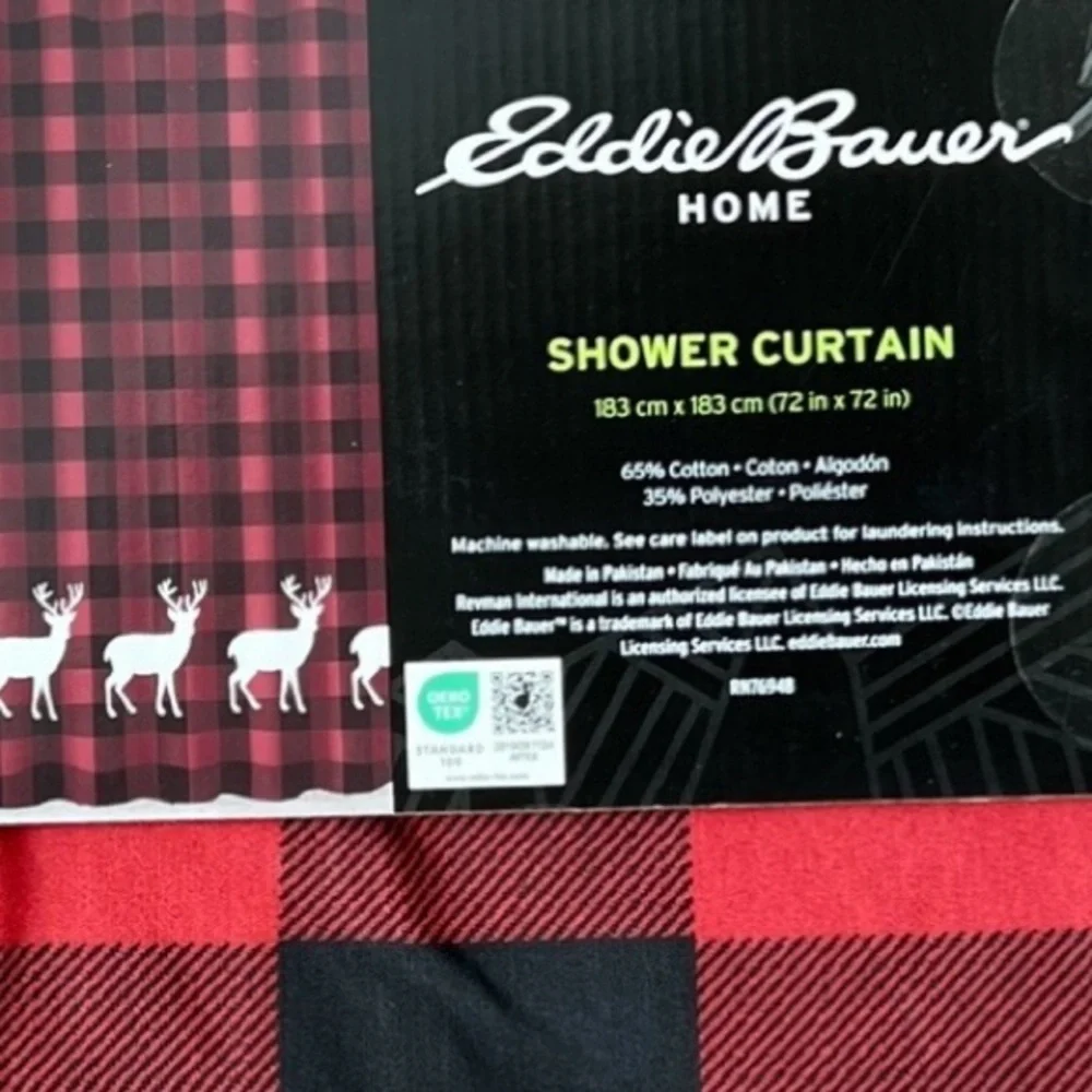 Eddie Bauer - ‘Red Plaid & Deer’ shower curtain. NWT